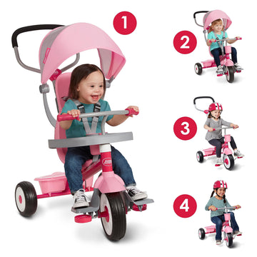 Radio Flyer Toddler Tricycle & Stroller, Adjustable Seat, Pink, Model 481PZ, 19.88" x 35.04" x 40.75", for Ages