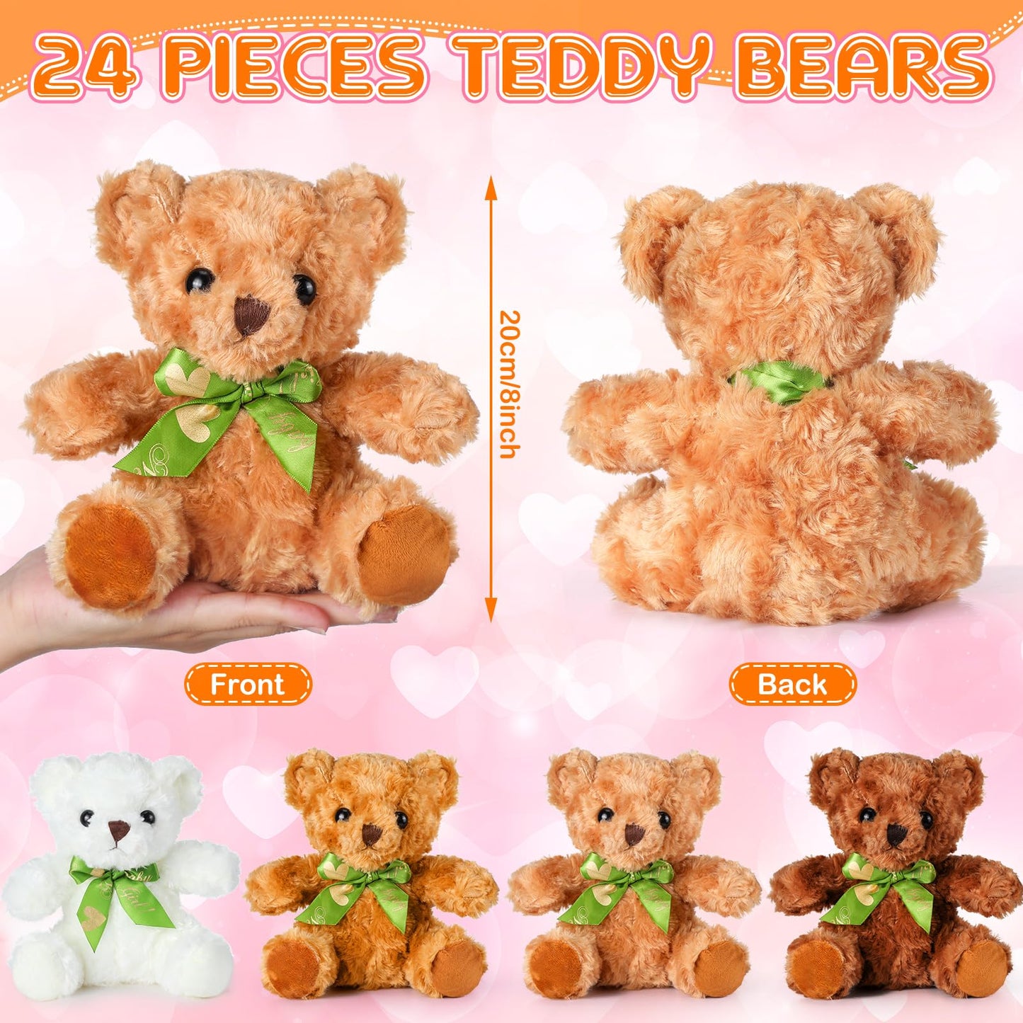 Hydren 24 Pieces Bears Bulk 8 Inch Bears Stuffed Animals Small Soft Bear Plush Stuffed Toy Bears With Bow Tie For Kids Boys Girl
