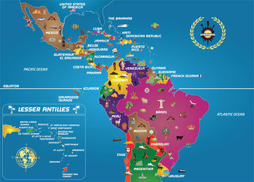 Latin America & Caribbean Map Puzzle - Map Of South America - Jigsaw Puzzle-Educational History - 100 Piece Puzzles -The New Wor