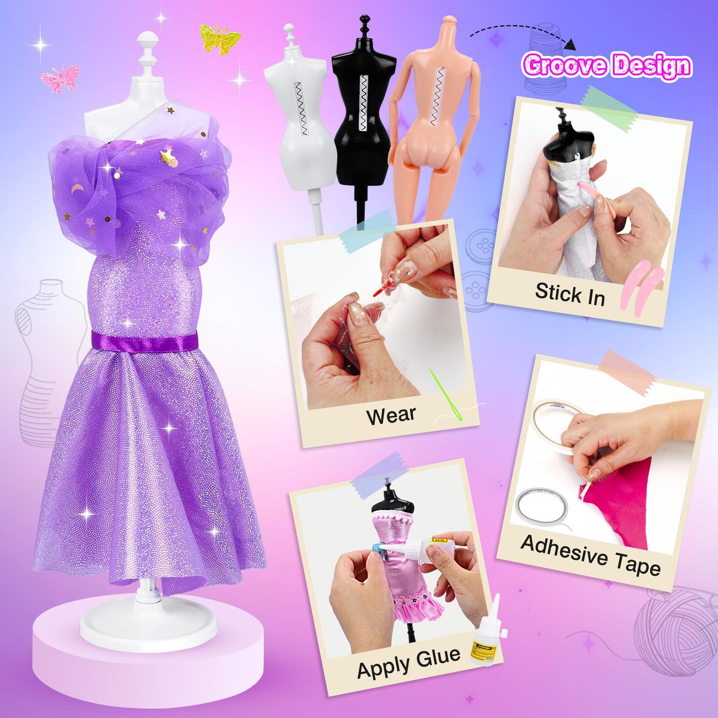 Fashion Designer Kit For Girls, Sewing Kit With 3 Dolls 3 Mannequins, Doll Clothes And Accessories Making Kit, Diy Arts And Crafts Kit For Kids, Toy Gift For 6 7 8 9 10 11 12 Year Old Girls Kids