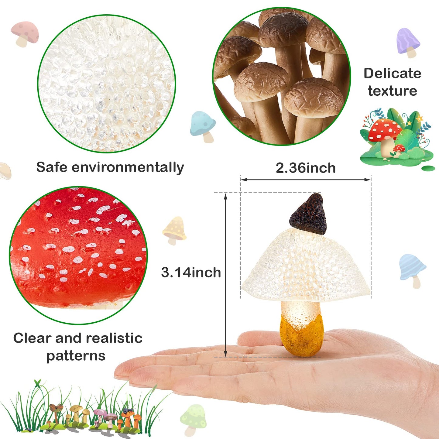 Deekin 12 Pcs Toys Mini Around World City Miniatures Buildings Mushroom Figurines Toys Polar Animal Wolf Realistic Themed Party Gifts (Mushroom)