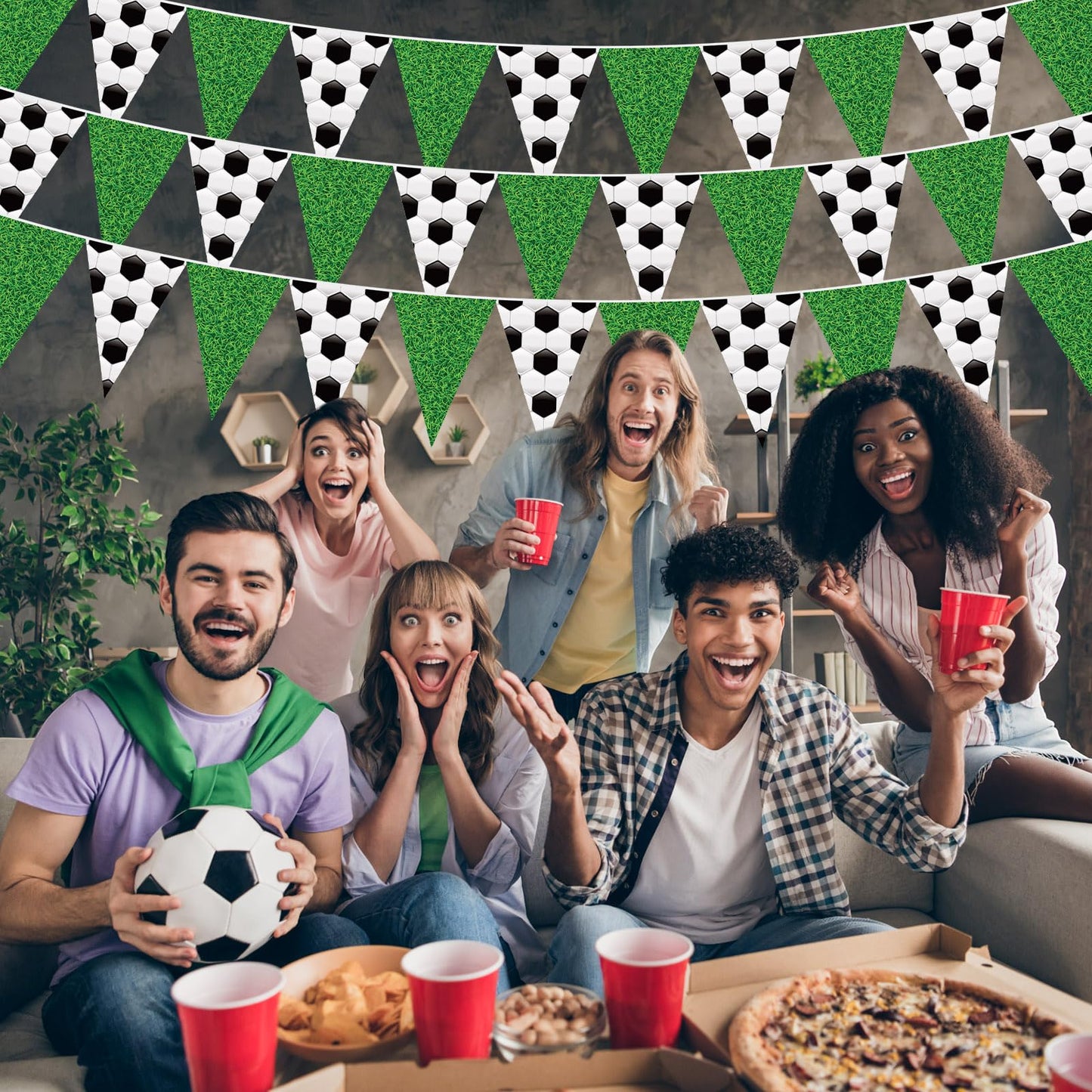Jetec 5 Pcs 49 ft Soccer Party Decorations Pennant Banner Theme Triangle Flags Garland Bunting Banner for Soccer Fans Outdoor In