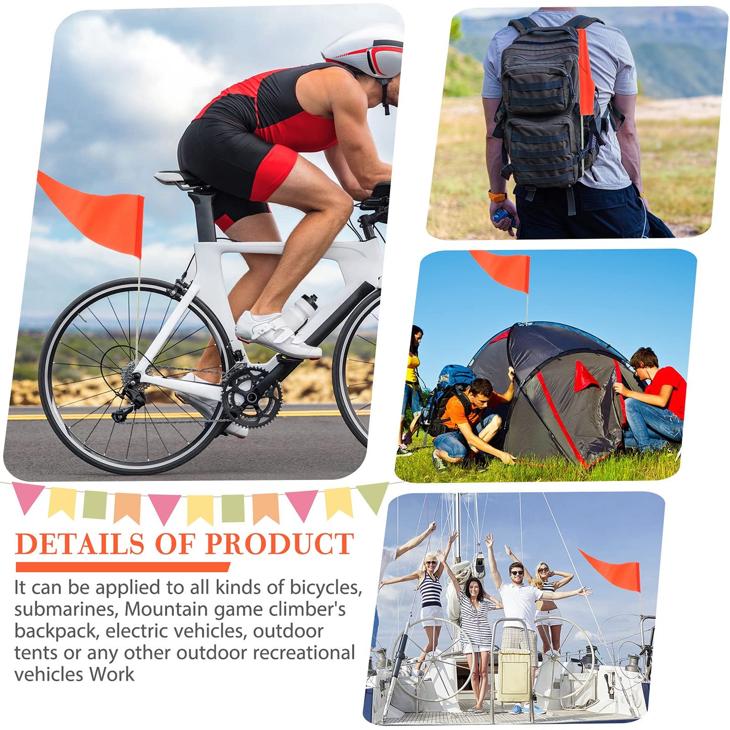 2 Pieces Replacement Safety Flag Pennant High Visibility Bike Safety Flag With Pole Tear-Resistant Waterproof Bicycle Safety Fla