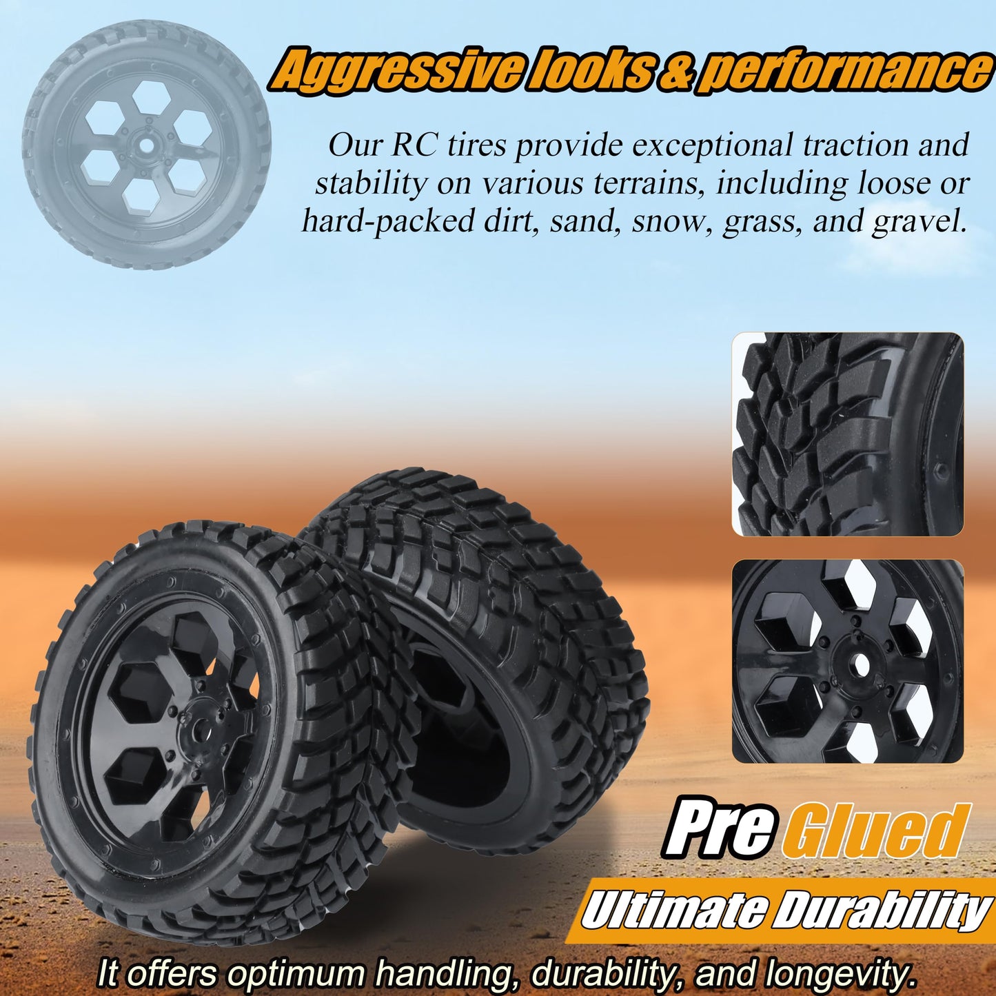 RC Station 12mm Hex RC Wheels and Tires for Hyper Go H16BM H14BM Tires and Wheels 1/14 1/16 with Foam Inserts for Traxxas Wltoys