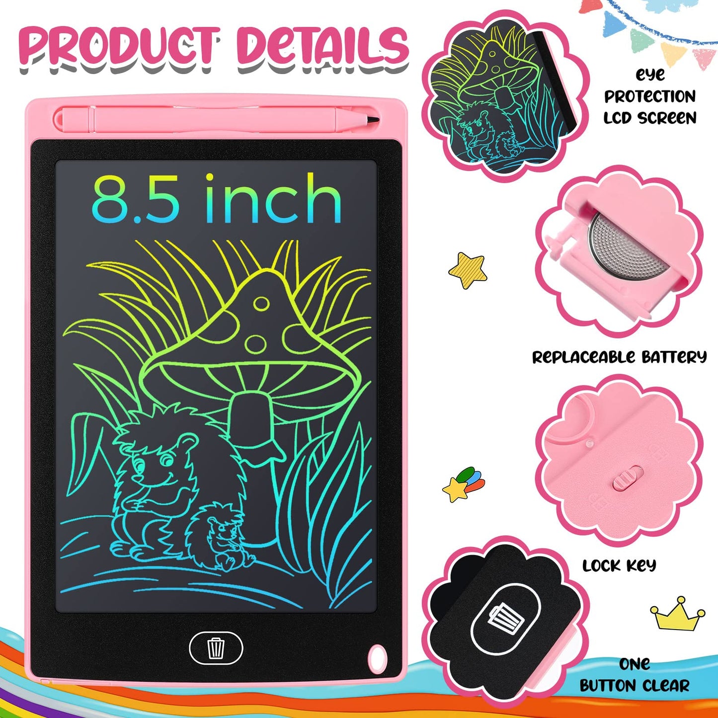 Zhehao 24 Pieces Lcd Writing Tablet Doodle Board 8.5 Inch Colorful Reusable Screen Board Pad Reusable Drawing Writing Learning E