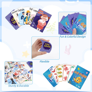 Card Games,Go Fish And Old Maid Card Game For Kids Ages 4-8,Fun Classic Interactive Games For Kids Toddlers Adults,Perfect For S
