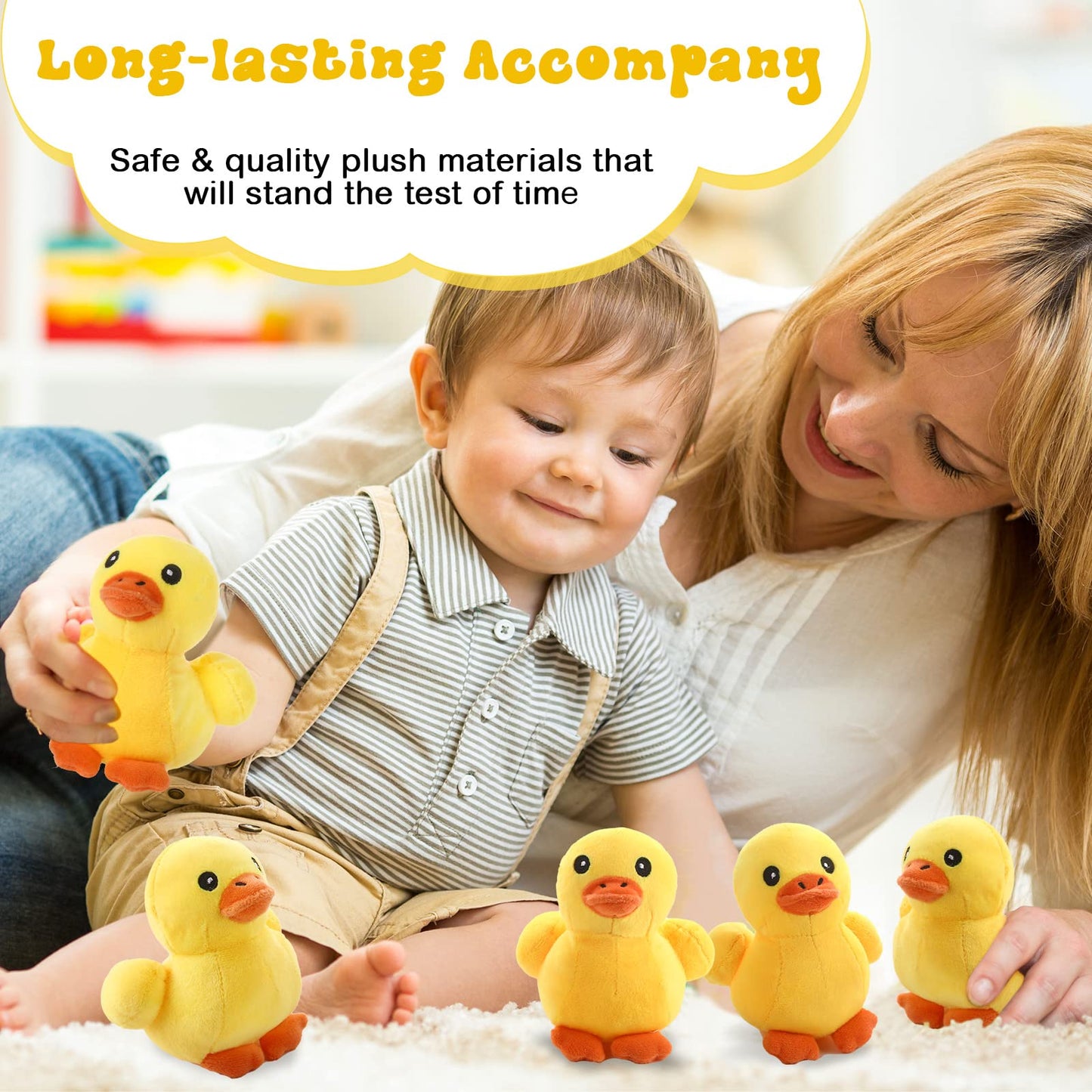 Kasyat 6-Piece Duck Stuffed Animals Play Set, 13.7" Plush Toys with 5 Little Ducks, Yellow, Model Kasyat-Inches Plush-08