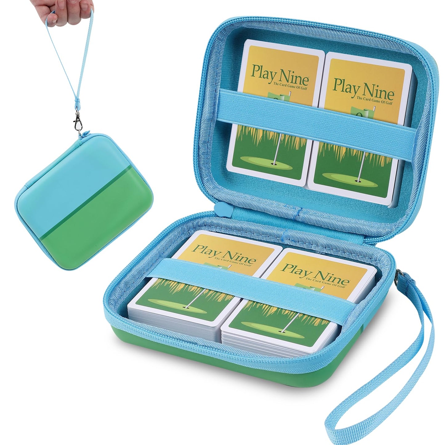 Tombert Carrying Case For Ptcg Trading Cards, Hard-Shell Storage Box Fits Magic Mtg Cards And Ptcg, Holds 300+ Cards (Blue &Green)