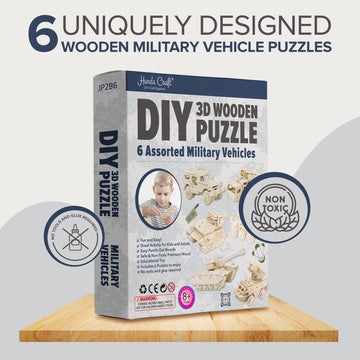 Hands Craft Diy 3D Wooden Puzzle - 6 Assorted Military Vehicles Bundle Pack Set Brain Teaser Puzzles Educational Stem Toy Adults And Kids To Build Safe And Non-Toxic Easy Punch Out Premium Wood Jp2B6