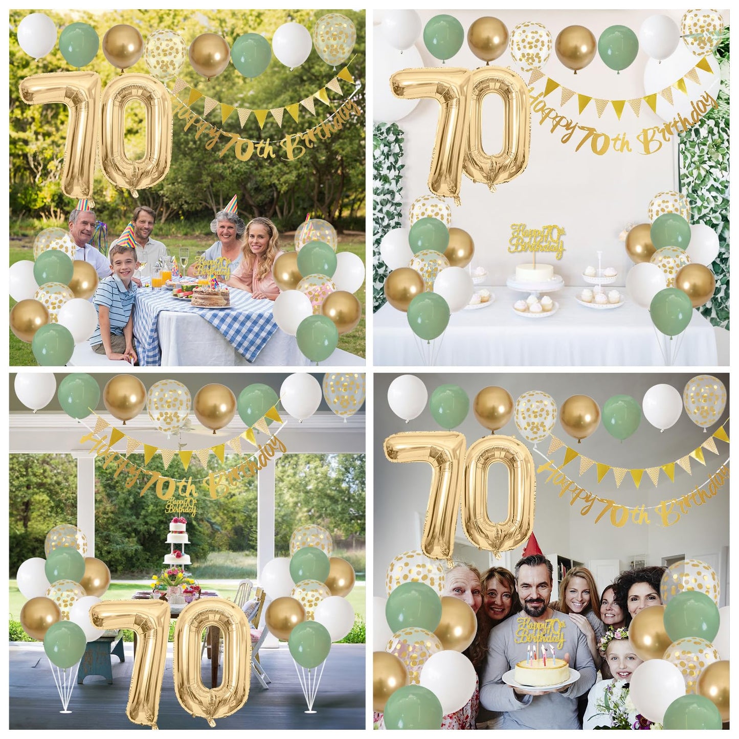 70Th Birthday Decorations For Men Women, Sage Green White Gold Birthday Balloons With Happy 70Th Birthday Banner 70Th Birthday C