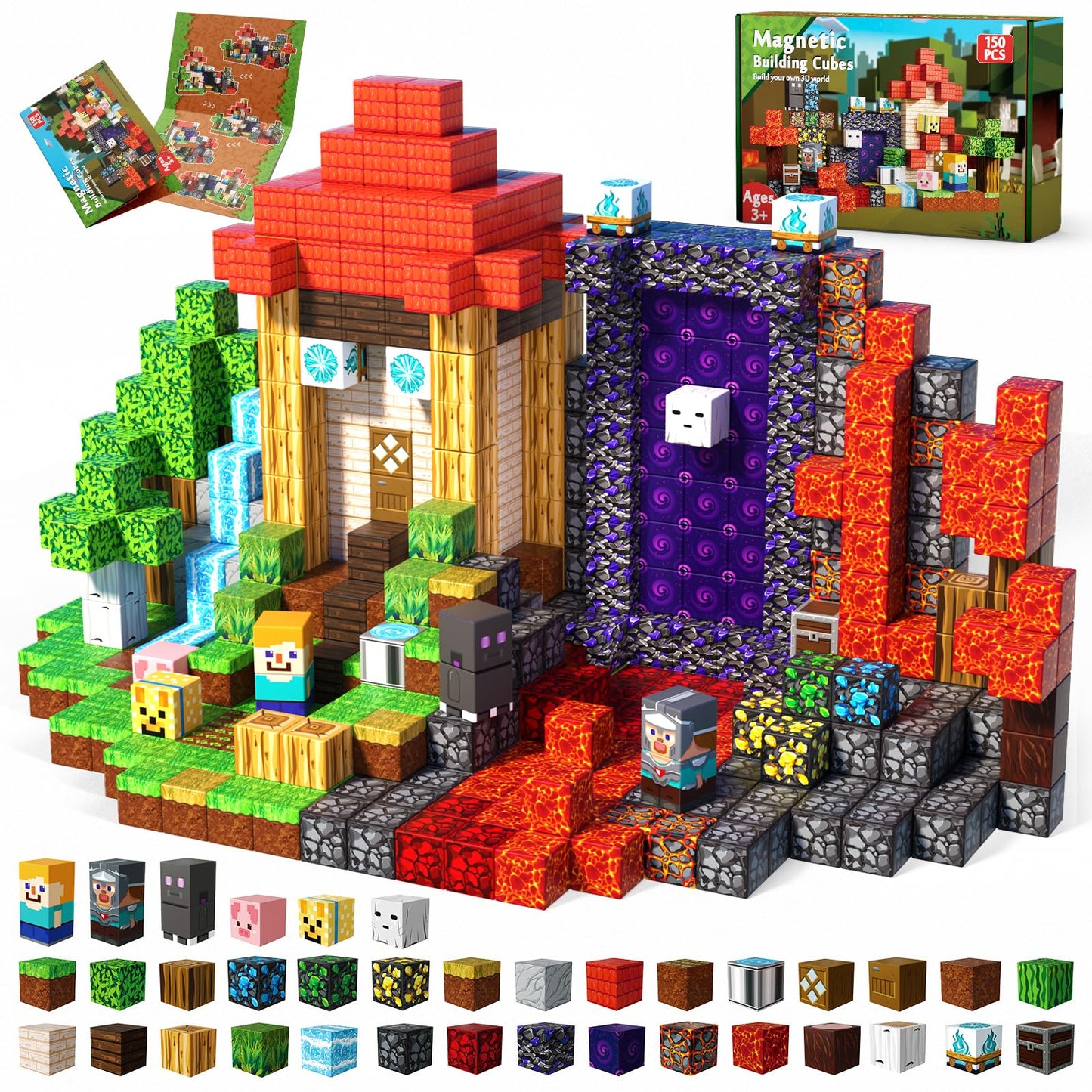 Magnetic Blocks - 150Pcs Magnetic Building Blocks Toys Forest Portal Magnetic Cubes - Magnetic Toys For Montessori Toddler Birth