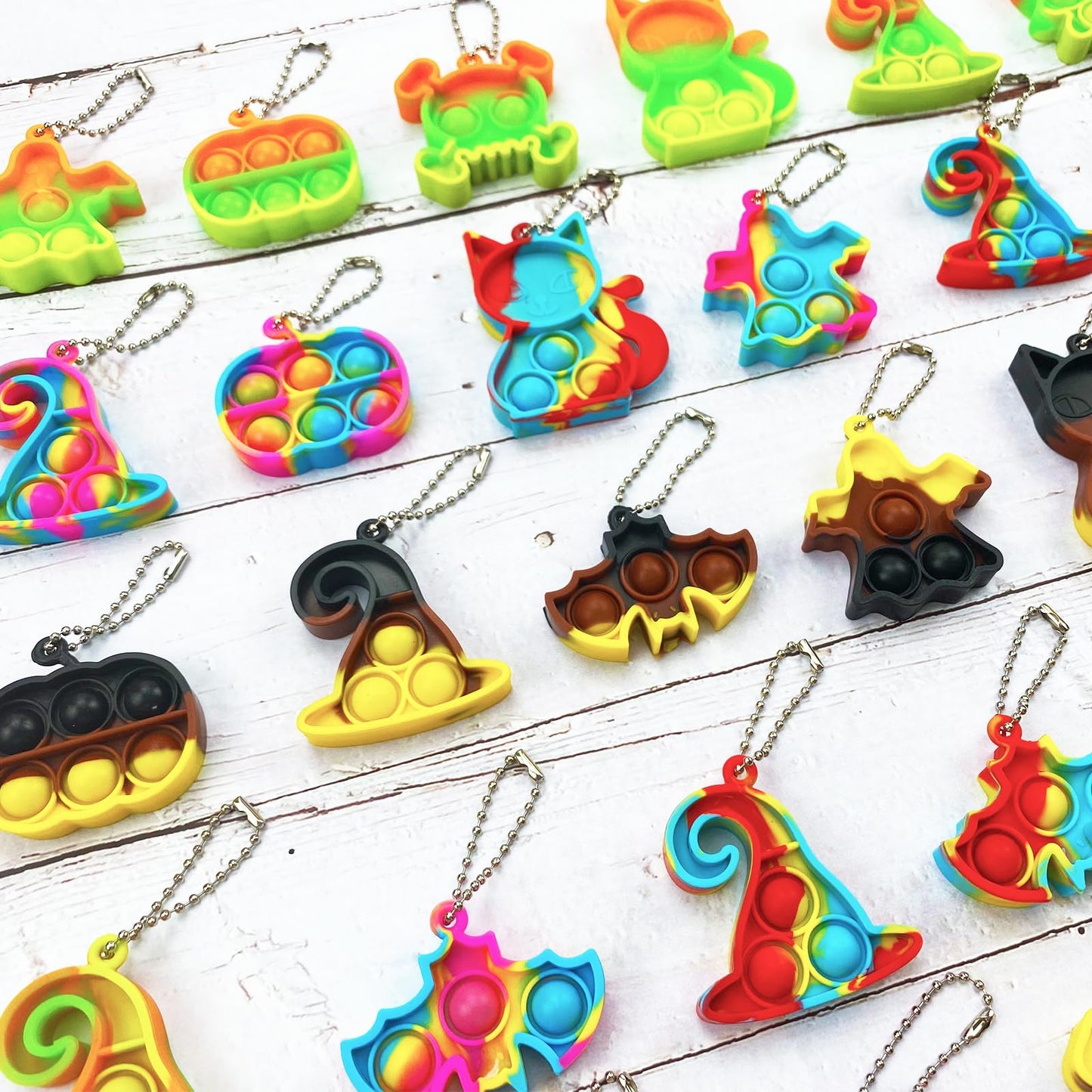 Sunpround 40 Pcs Halloween Pop Keychain Fidget Toys Pack, Halloween Party Favors Supplies, Mini Pop Toys Bulk, For Kids Girls An