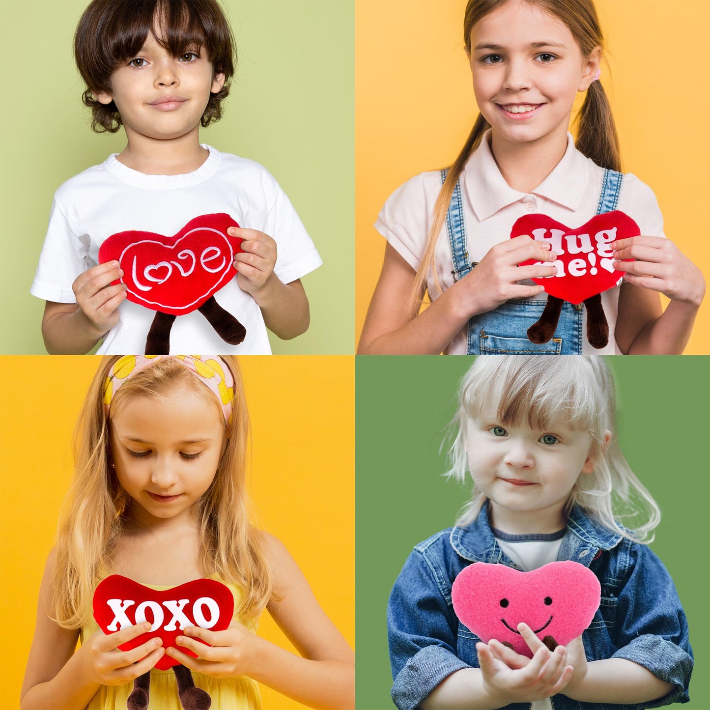 Artcreativity Set Of 4 Small Valentines Plush Hearts - Cute Love Heart Plush Toys In Assorted Designs - Stuffed Love Heart Toy S