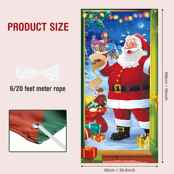 Christmas Door Cover Decoration Santa Backdrop Xmas Door Hanging Covers Christmas Eve Background Funny Santa Claus Banner Christmas Party Decorations Photo Booth For New Year Christmas 78 X 35.4 Inch