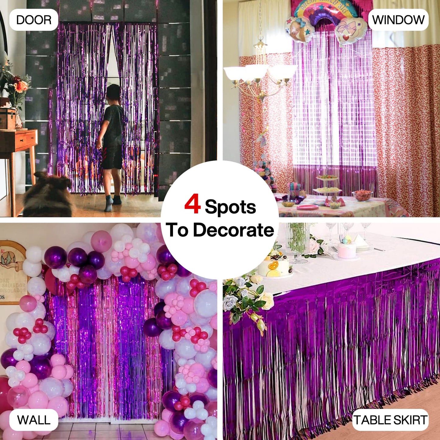 PartyWoo 2 pcs Purple Foil Fringe Curtain, Metallic Tinsel Fringe Backdrop Door Fringe, Purple Streamers Backdrop for Mermaid Bi