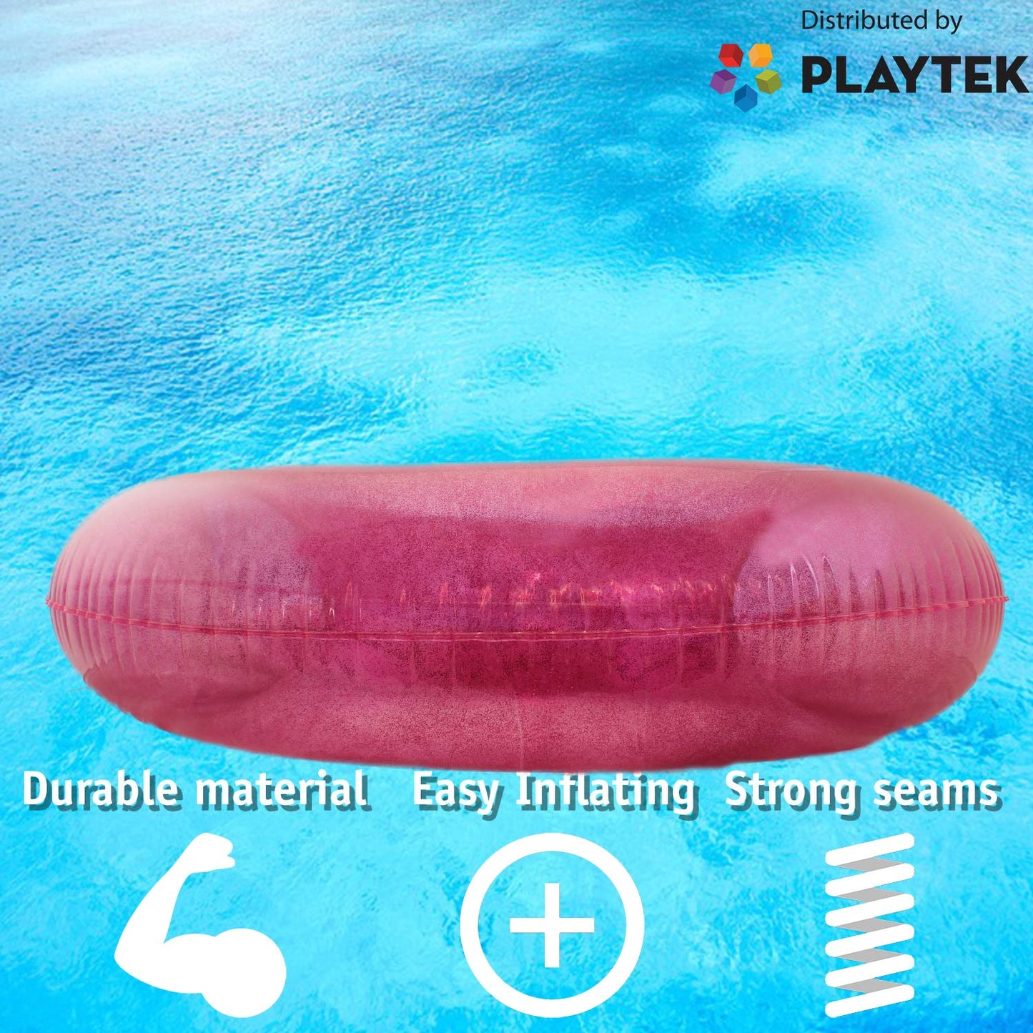 Playtek Giant Pool Float Ring, Large Round Pink Glitter Swim Tube, Durable Floats For Swimming On Beach, Pool, Water Sports