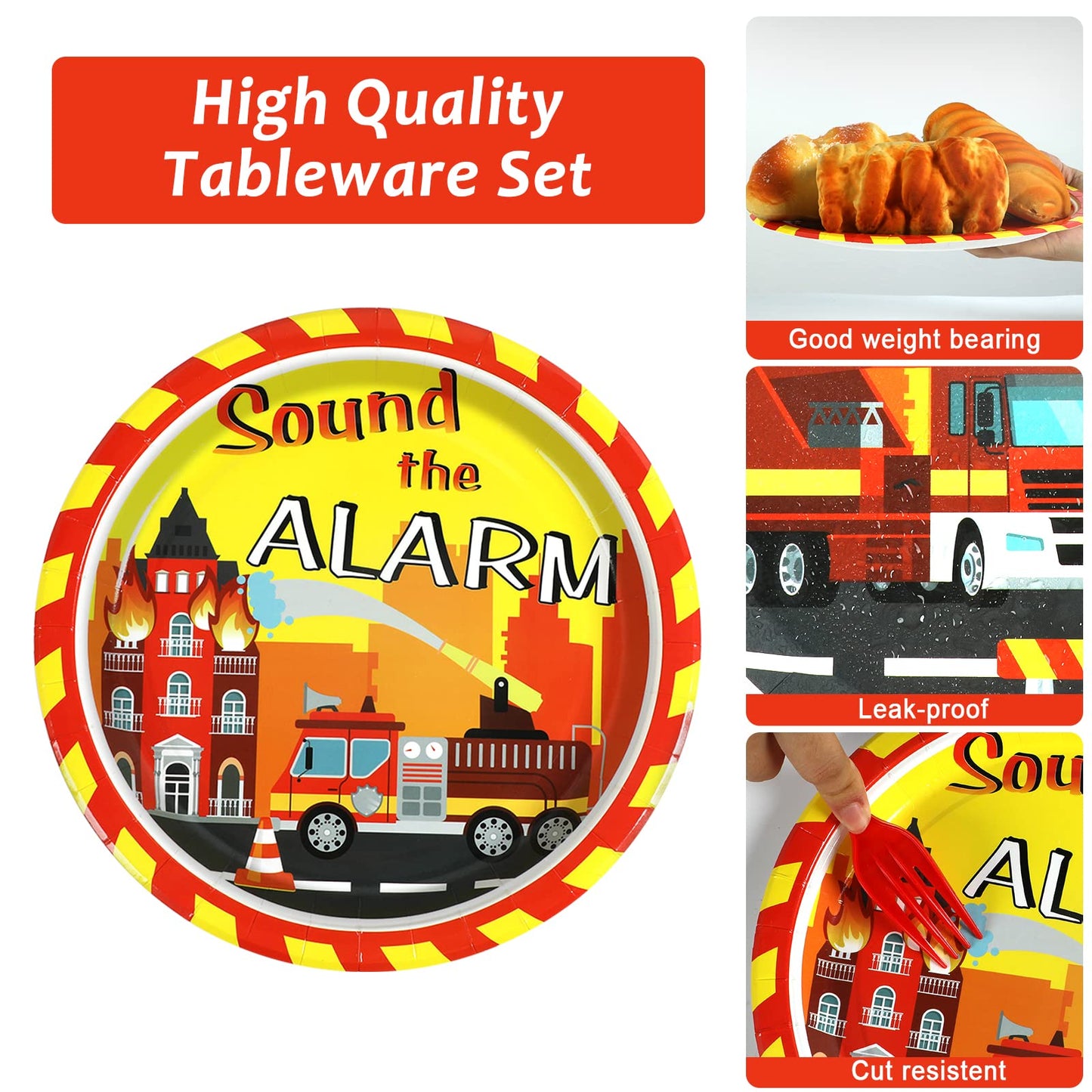 100 Pcs Firetruck Birthday Party Decorations Fireman Plates And Napkins For Firefighter Party Supplies Fire Truck Birthday Theme