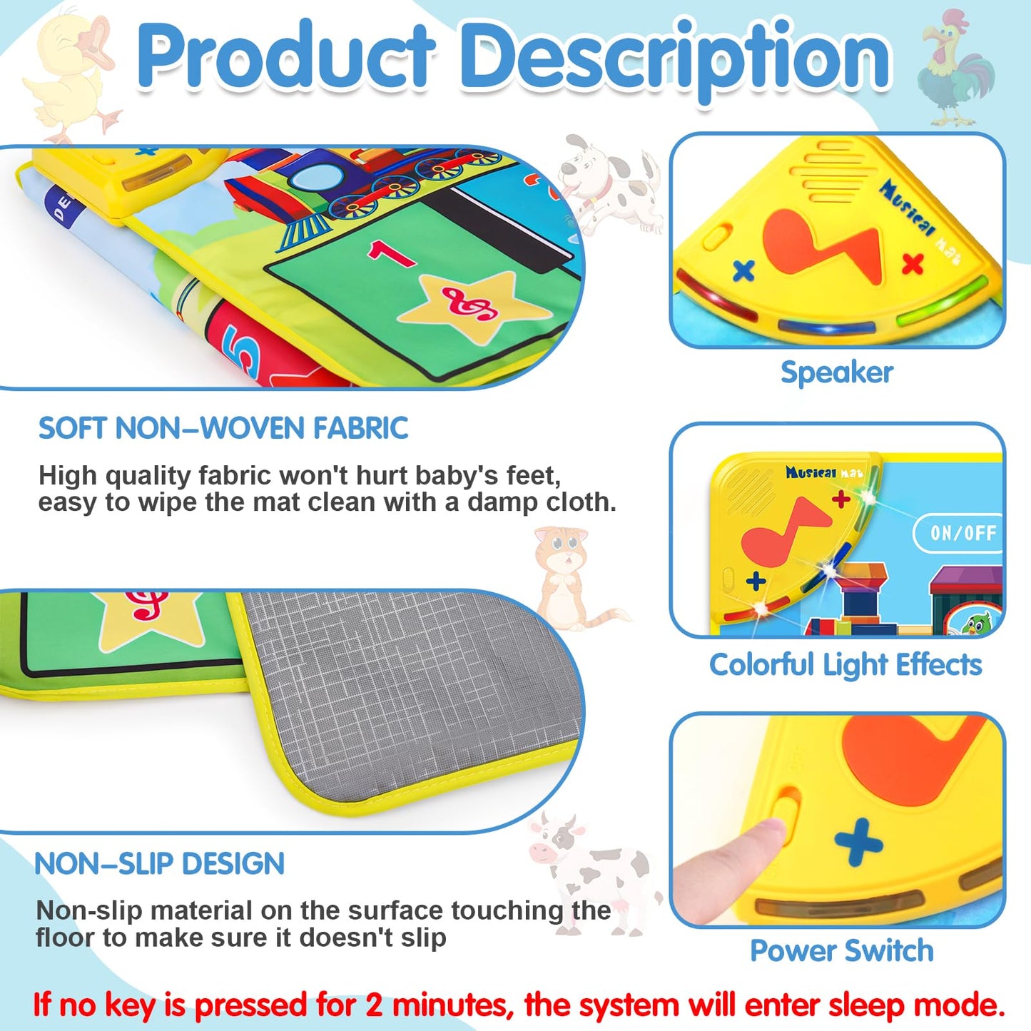 Tsomtto Floor Piano Mat For Toddlers 1-3 With 34 Music Sounds Educational Baby Musical Toys Toddler Toys Age 1-2 Sensory Interactive Learning Toys For 1 2 3 Year Old Boy Girl Birthday Easter Gifts