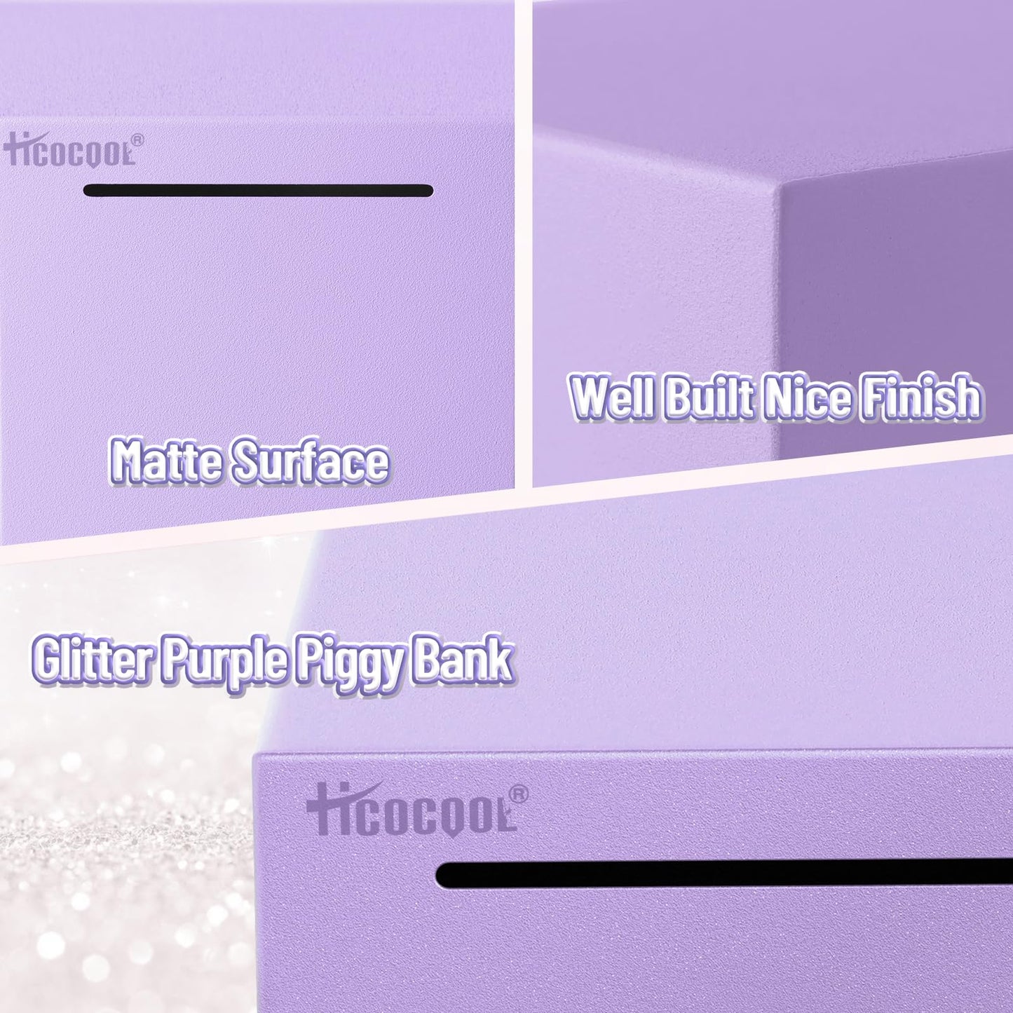 Hicocool Piggy Bank For Adults Must Break To Open, Stainless Steel Money Saving Box (Purple, Palm Size)