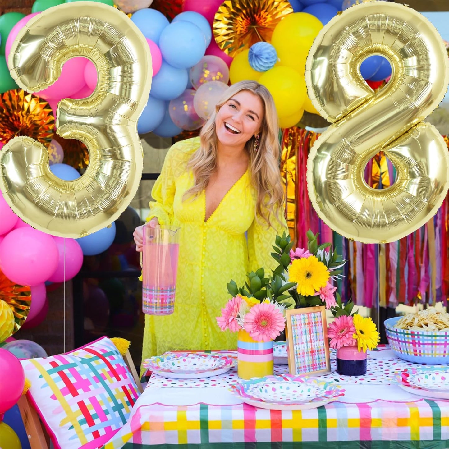 Toniful 40 Inch Light Gold Large Numbers Balloon 0-9 Birthday Party Decorations,Foil Mylar Big Number 3 Balloon Digital 3 For Bi