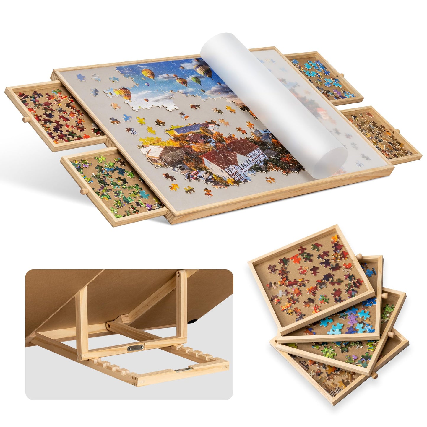 Becko Us 1000-Pc Tilting Puzzle Board With 4 Drawers & Cover, Adjustable Jigsaw Puzzle Table With Built-In Easel/Stand, Portable Boards With Puzzles Storage For Adults, With Premium Flannel Tabletop