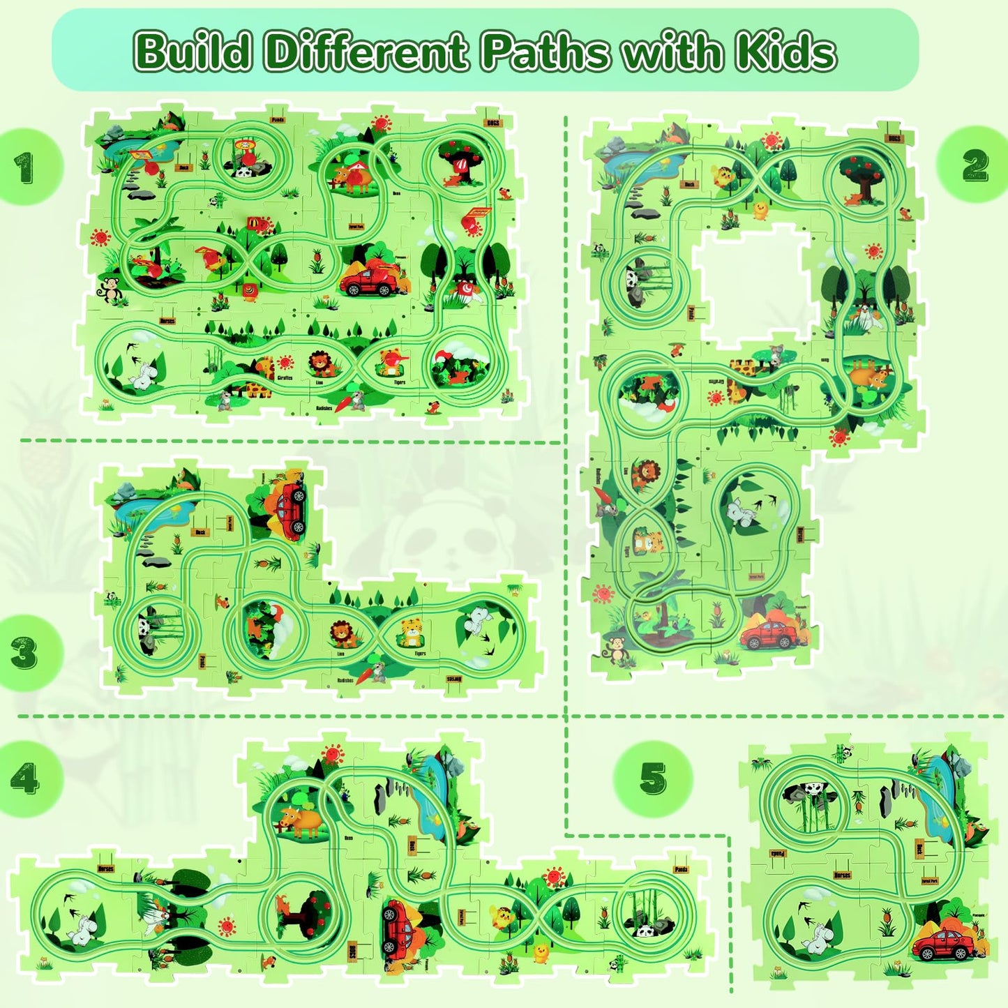 Yooyid Plastic Puzzles For Kids Ages 3-5 With A Cute Vehicle, Toddler Puzzle Track Play Set Gift, Race Tracks For Kids 3-5, Toys