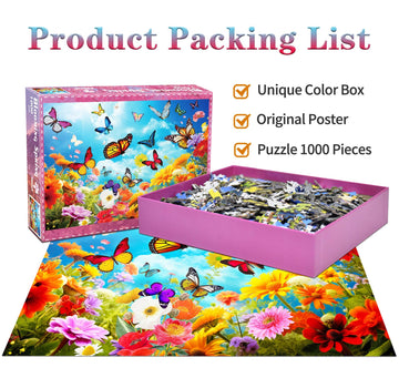 Jigsaw Puzzles for mature-themeds 1000 Piece Puzzle for mature-themeds 1000 Pieces Puzzle 1000 Pieces-Colorful Butterfly and Flowers