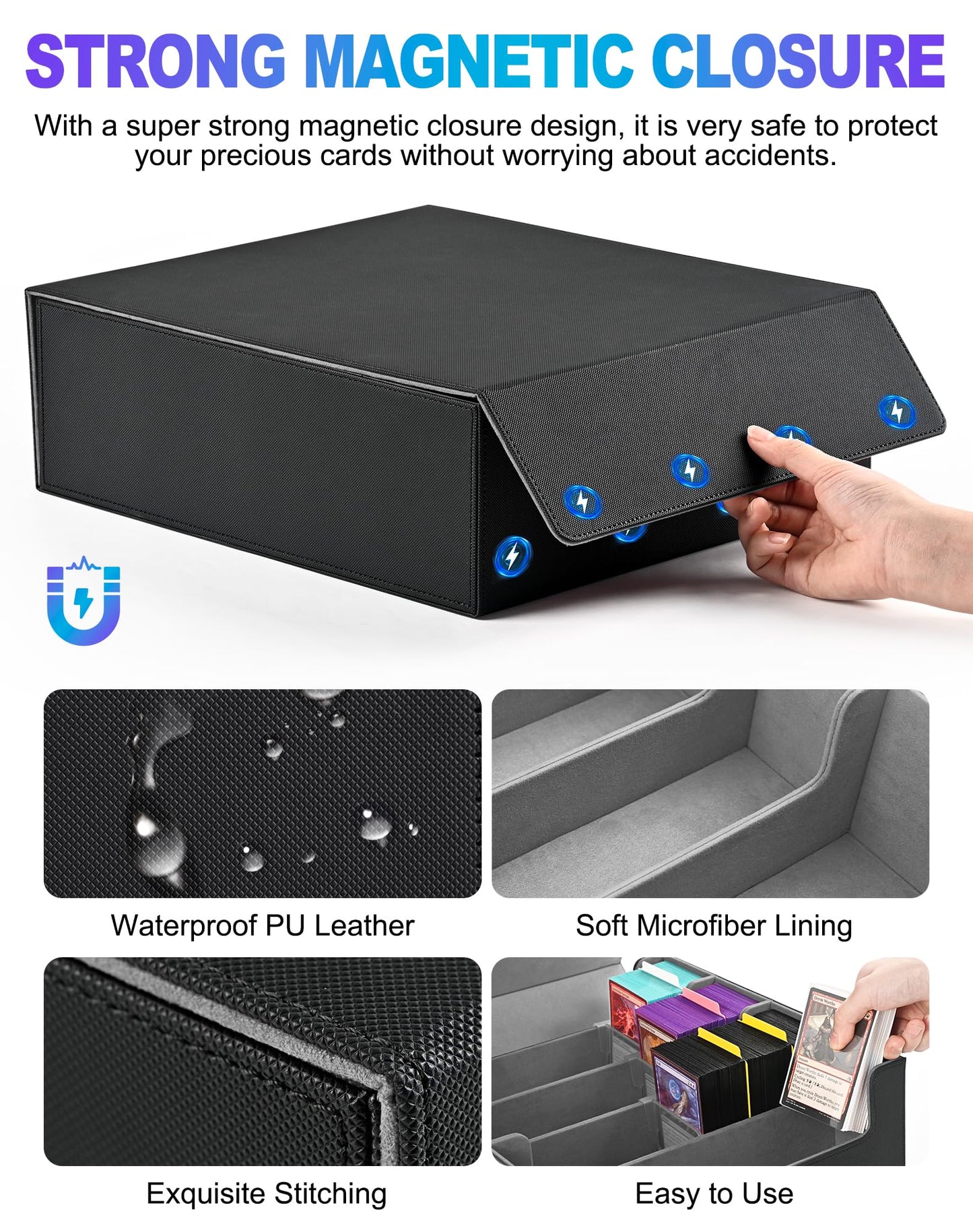 Uaono Card Storage Box For Trading Cards, 2400+ Mtg Commander Deck Box With 24Pcs Colorful Divider, Card Case Fits For Magic Tcg Ptcg Game Cards(Black&Gray)