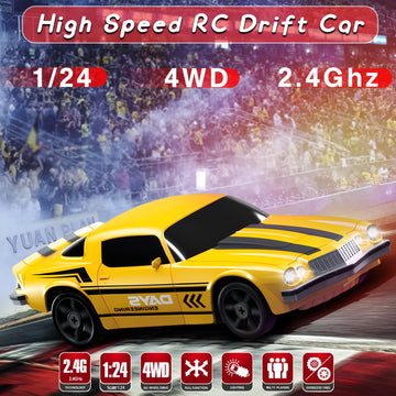 Yuan Plan Rc Drift Car - 1/24 4Wd Remote Control With Led Light, 2.4Ghz High Speed, Two Rechargeable Batteries And Drift Tires F