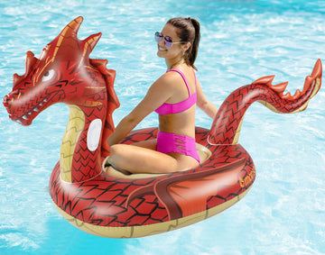 Monsoon Large Red Inflatable Pool Float for Adults - Ride-On Swim Floatie with Handles
