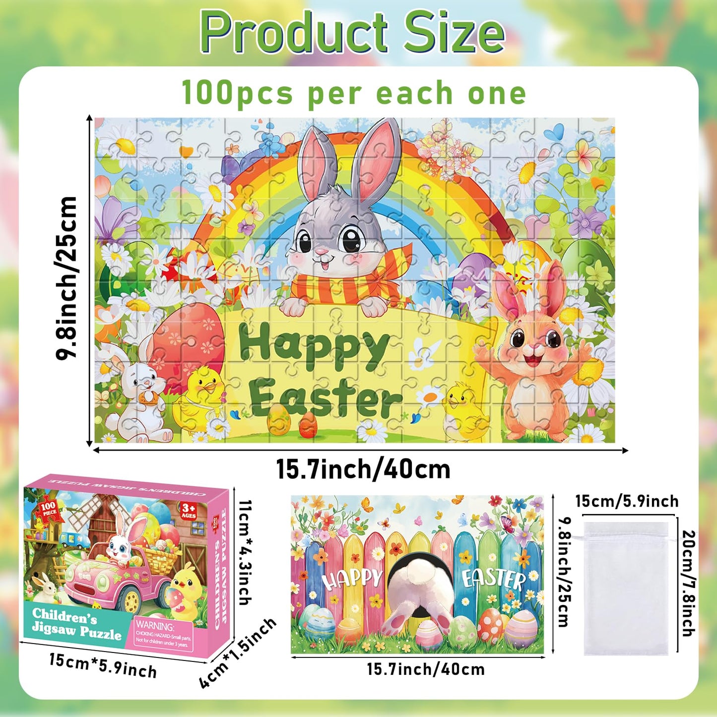 4 Packs 100Pcs Easter Puzzles for Kids Age 4-6 Easter Gifts Happy Easter Bunny Egg Rabbit Jigsaw Puzzle Easter Party Supplies Sp