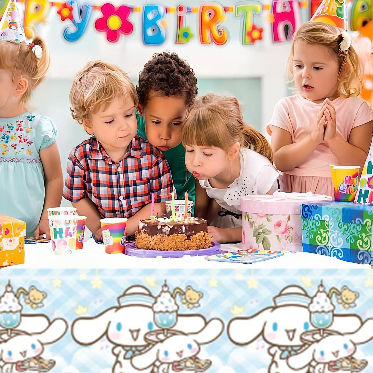 MUSNOW 2Pack Cinnamoroll Tablecloth Disposable Tablecloth Birthday Party Supplies and Decorations for Kid Boy Baby Shower Rectan