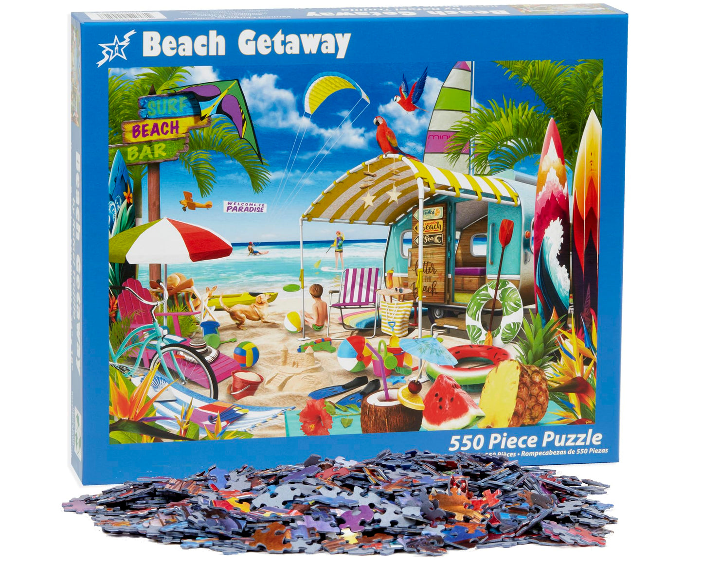 Vermont Christmas Company Beach Getaway Jigsaw Puzzle 550 Piece - Fully Interlocking And Randomly Shaped Pieces - 24' X 18'