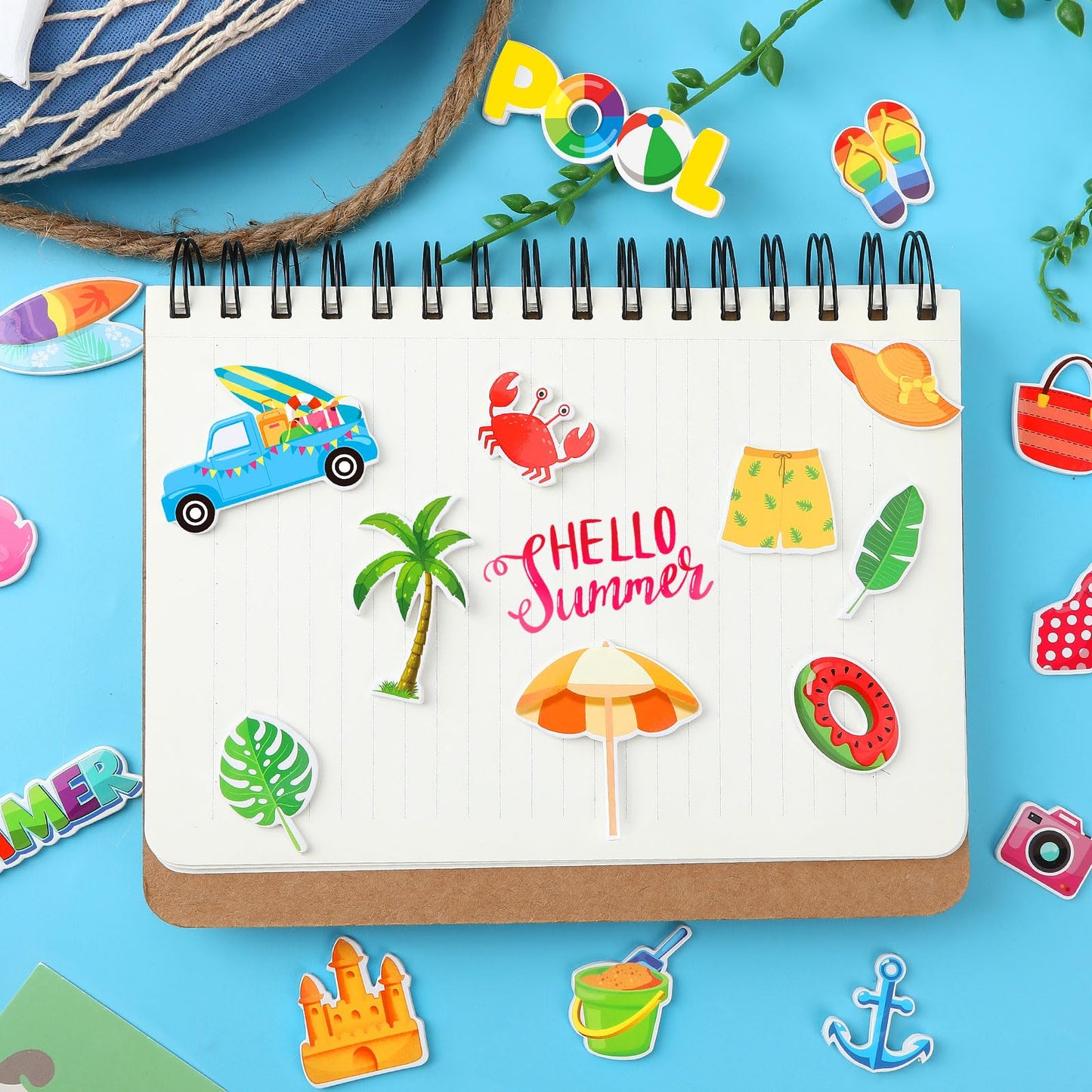 Julbear Summer Foam Stickers,300 Pcs Bulk Self-Adhesive Hawaiian Beach Stickers For Arts Crafts Beach Theme Summer Birthday Part