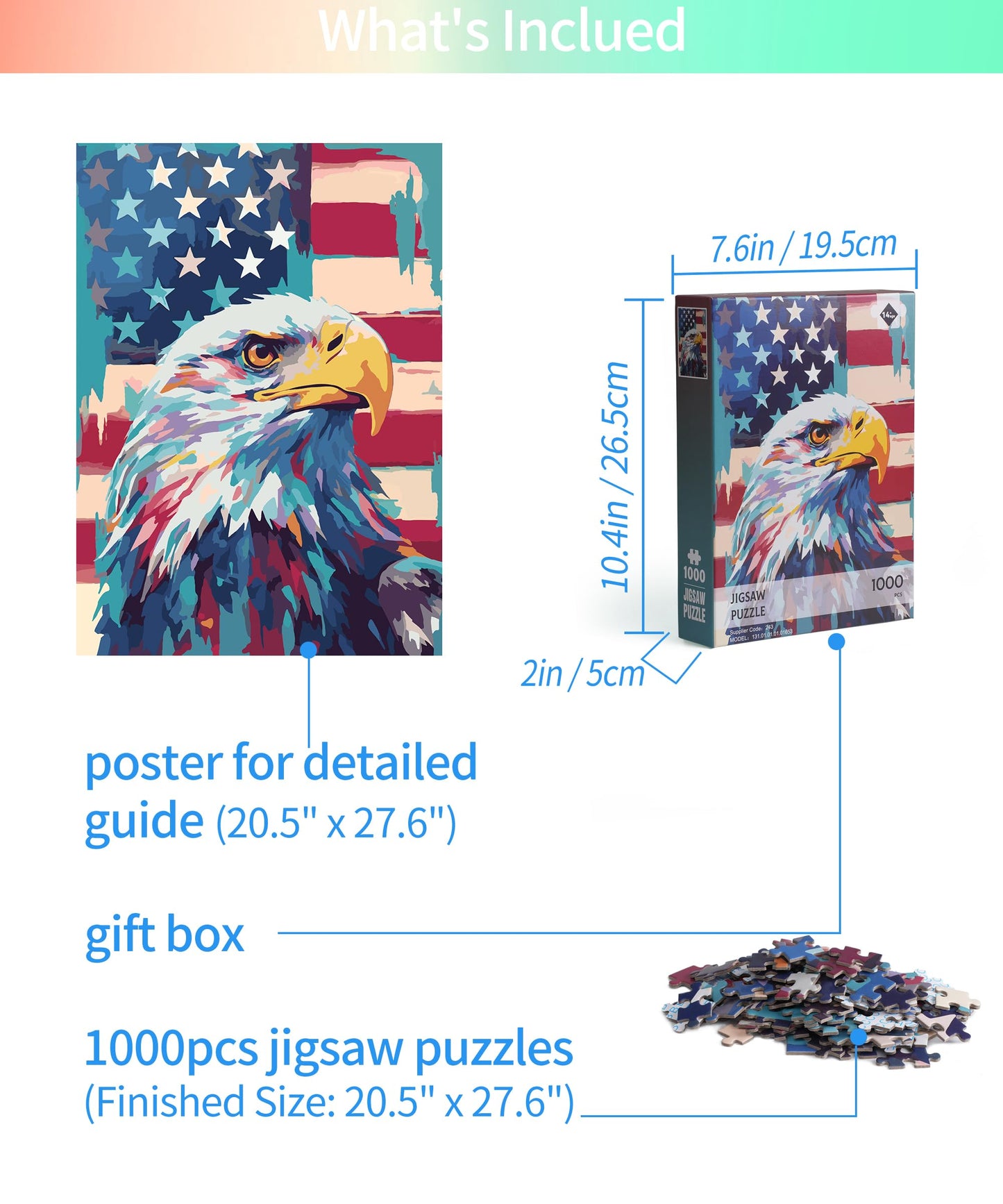 Petrala Jigsaw Puzzles 1000 Pieces For Adults Bald Eagle 1000 Piece Puzzle For Adults Fun American Flag Patriotic Jigsaw Puzzles For Adults Kit With Letters On Back, Fit Together Perfectly