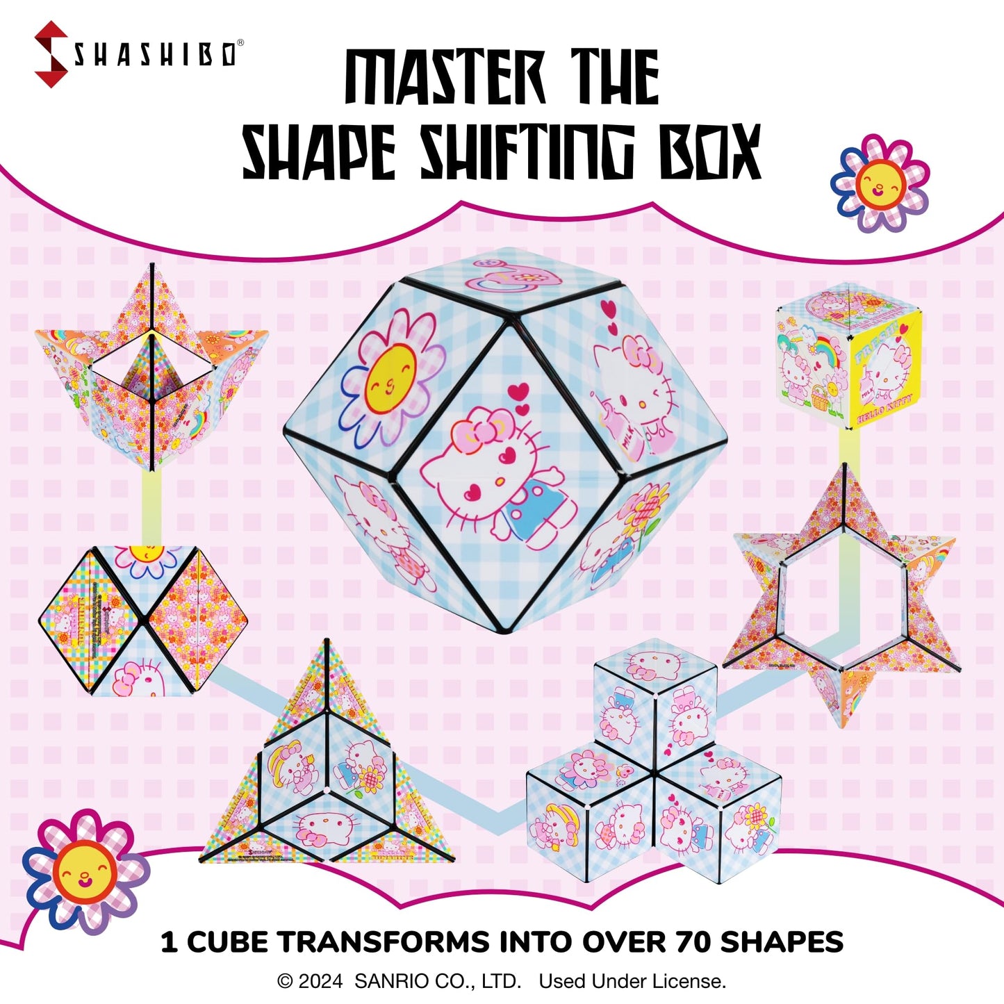 Shashibo Hello Kitty & Friends Shape Shifting Box - Award-Winning, Patented Magnetic Puzzle Cube W/ 36 Rare Earth Magnets-Fidget Toys For Adults & Kids 8+,Transform Into Over 70 Shapes (Garden Doodle)