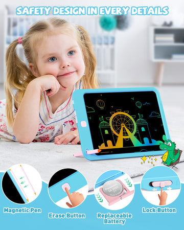 Kokodi Lcd Writing Tablet For Kids, 10 Inch Colorful Drawing Tablet, Educational Learning Kids Toys For Age 3-12 Years Old, Toddler Doodle Board, Blue