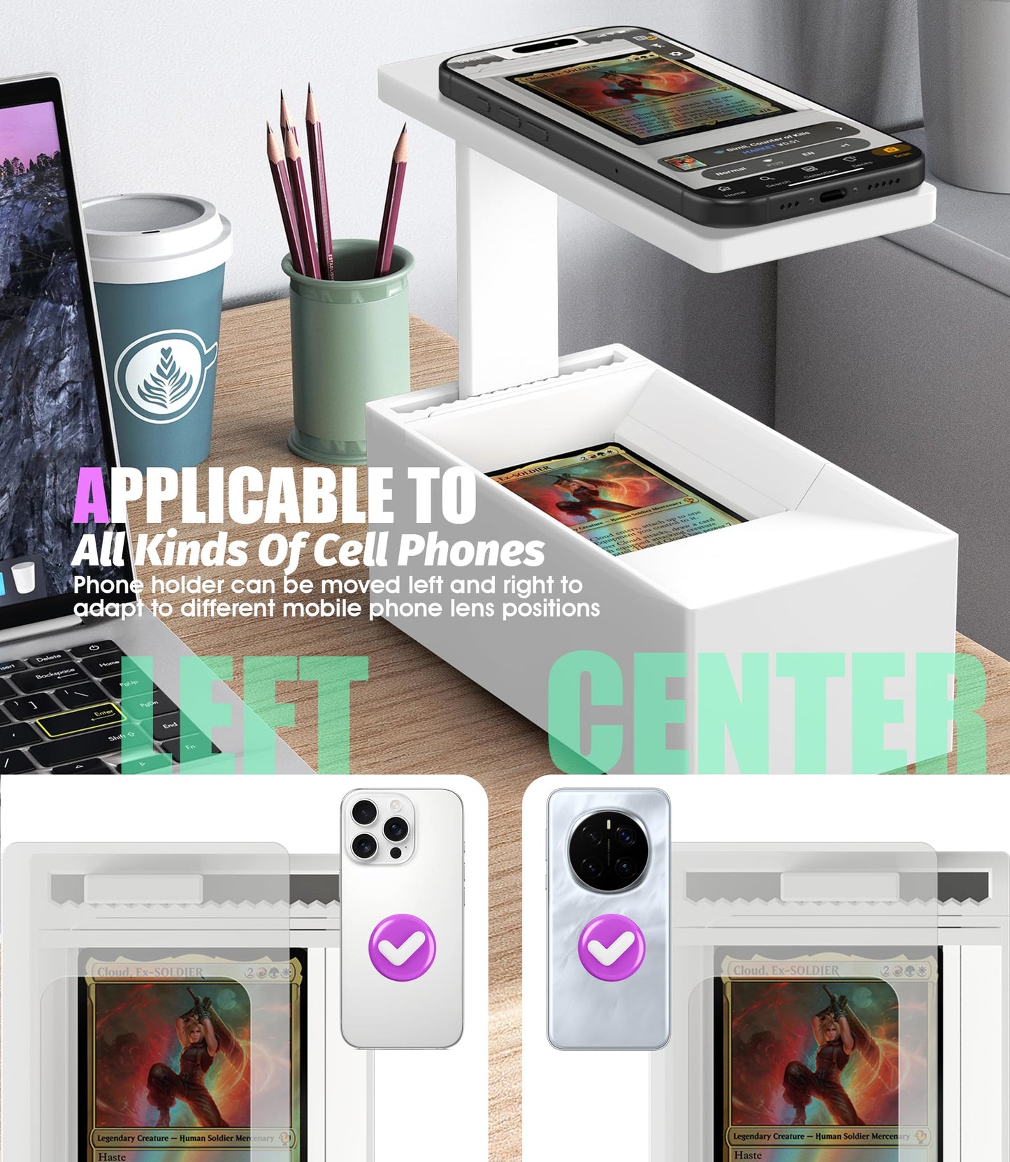 GIBOPOB 2025 Enhanced Trading Card Scanner MTG Card Scanner Stand Phone Stand MTG Accessories Fit for un-Sleeved and Sleeved Cards Only Available for ManaBox