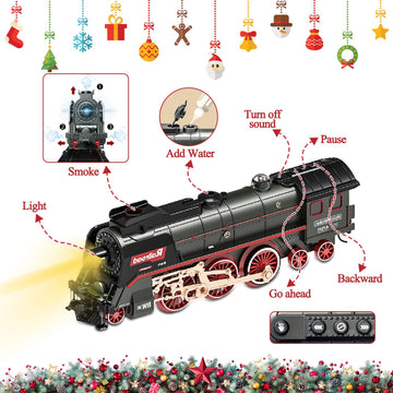 Hitish Train Set For Kids, Electric Train Toys With Realistic Light Sounds Smoke, Christmas Train Model Gifts For Toddlers Boys