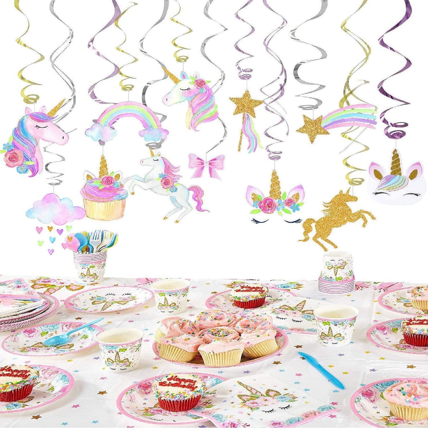 klmars 30 Ct Unicorn Hanging Swirl Decorations-Unicorn Party Decorations-Unicorn Birthday Party Supplies