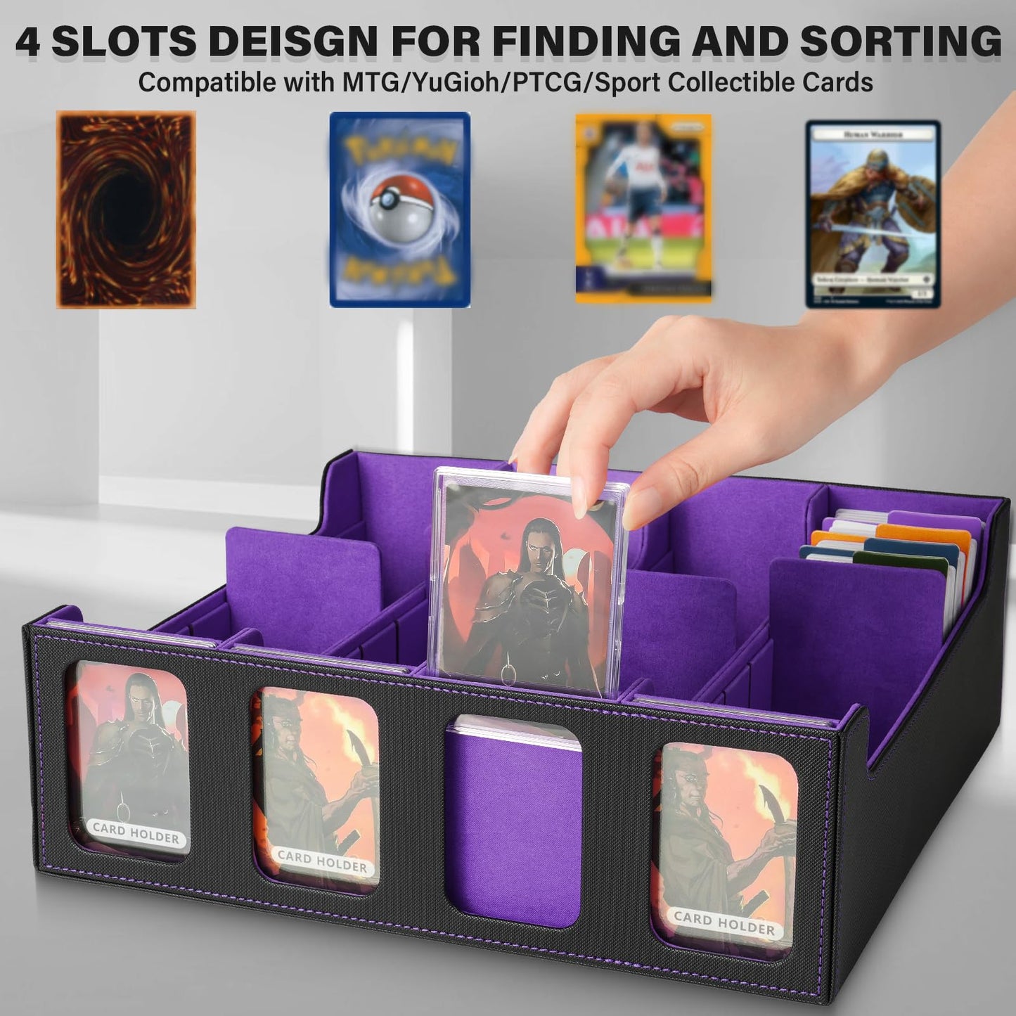 Card Storage Box For Trading Cards, 3000+ Mtg Deck Box With 24 Colorful Dividers & 4 Card Supports, Commander Card Collection Bo