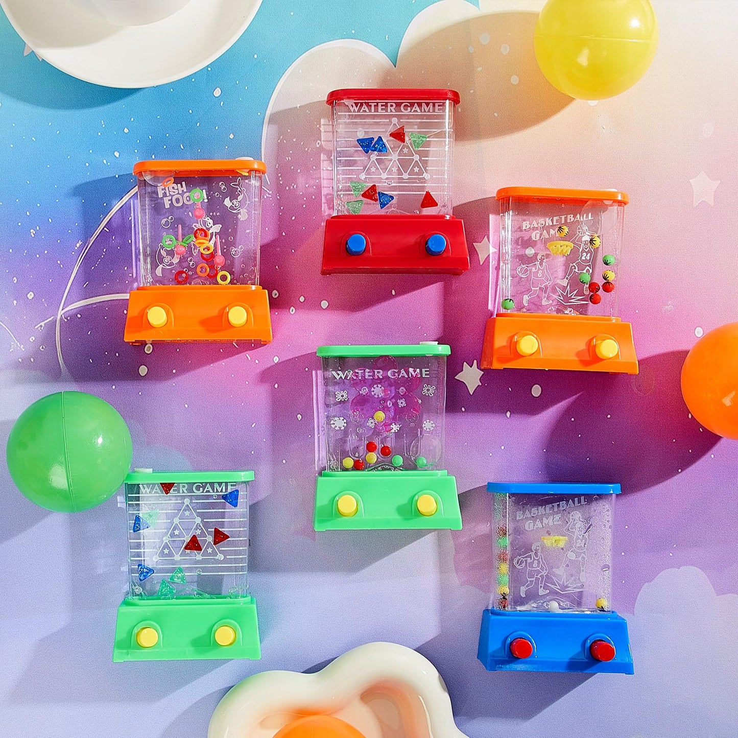 Lewtemi 60 Pcs Water Ring Toss Handheld Game Bulk Retro Pastime Games Handheld Toys Party Favor Basketball Fun Gifts, Without Water(Cute)