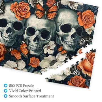Skull Jigsaw Puzzle For Adults 500 Pieces Vintage Halloween Puzzles Horror Butterfly Flower Skeleton Wooden Puzzle For Family Fr