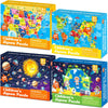 4 Packs 100Pcs World USA Map Puzzles for Kids Ages 4-6 Solar System Earth Exploration Jigsaw Puzzles Xmas Party Supplies World M