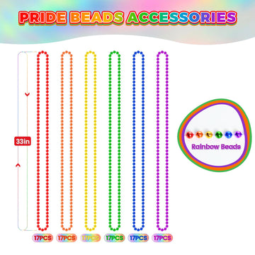 Shaoqinlin 102 Pcs Pride Beads Necklaces, Pride Accessories, Rainbow Beads Necklaces Bulk, Gay Lesbian Pride Month Parade Throws