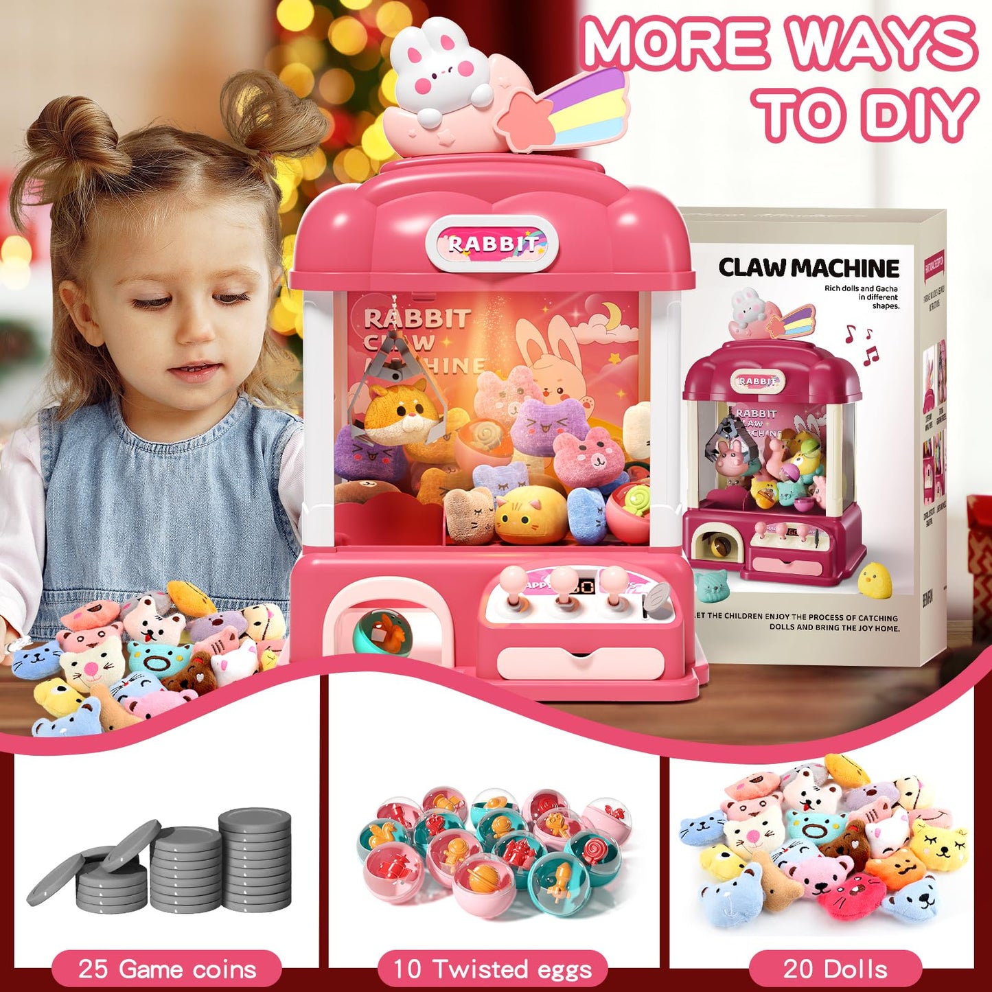 Aiqi 55 PCS Large Kids Claw Machine, Candy Vending Grabber, Prize Dispenser Toys for Girls and Boys, Electronic Claw Game Machin