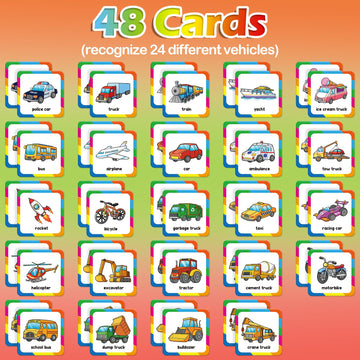 Aizweb Match Game,Memory Game, Vehicle 48 Pcs Toddler Card Games For Kids Ages 3 4 5 6,Flash Cards For Preschool Kindergarten Learning Activities,Educational Toys Homechool Supplies