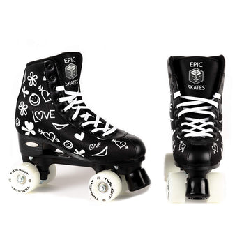 Epic Skates Womens Luv Quad Roller Skates, Black/White, Ladies 7