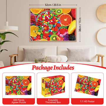 HQXXJW 300 Piece Puzzles for mature-themeds 300 Piece Puzzles for mature-themeds Large Piece Fruit Candy Jigsaw Puzzle Funny Gift for mature-themed Kids Senior Challenging Family Games Toy 20.5 X 15 in