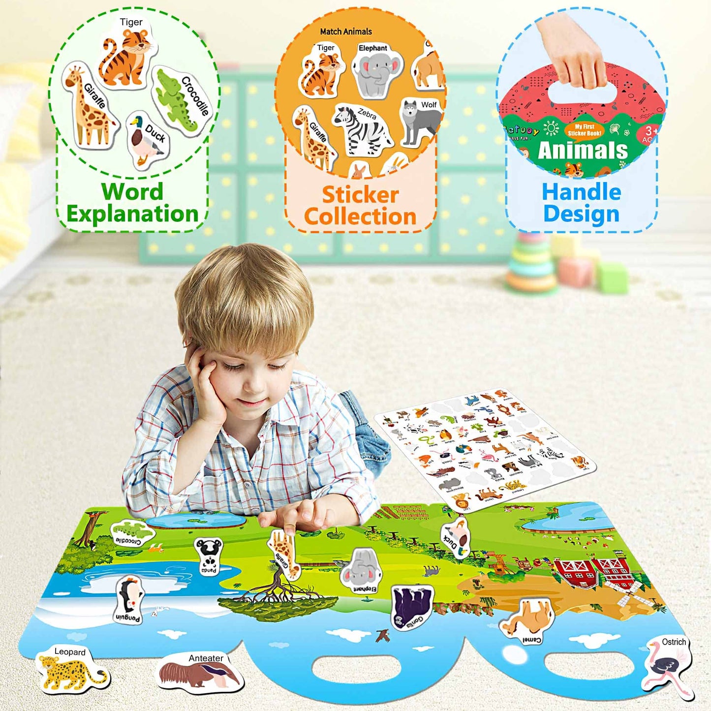 Igetooy Reusable Sticker Books For Toddlers 1-3, Stickers For Toddlers 2-4 Years, Animal Stickers For Kids, Airplane Travel Essentials Kids For Toddlers 1-3